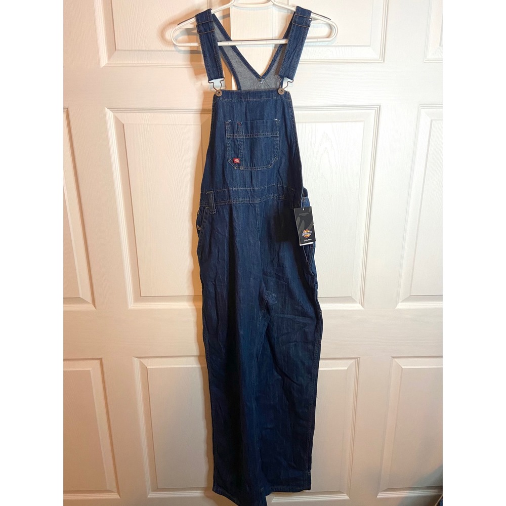 Dickies Womens Denim Bib Overalls Dark Wash Straight Leg FB206MSB Medium NWT